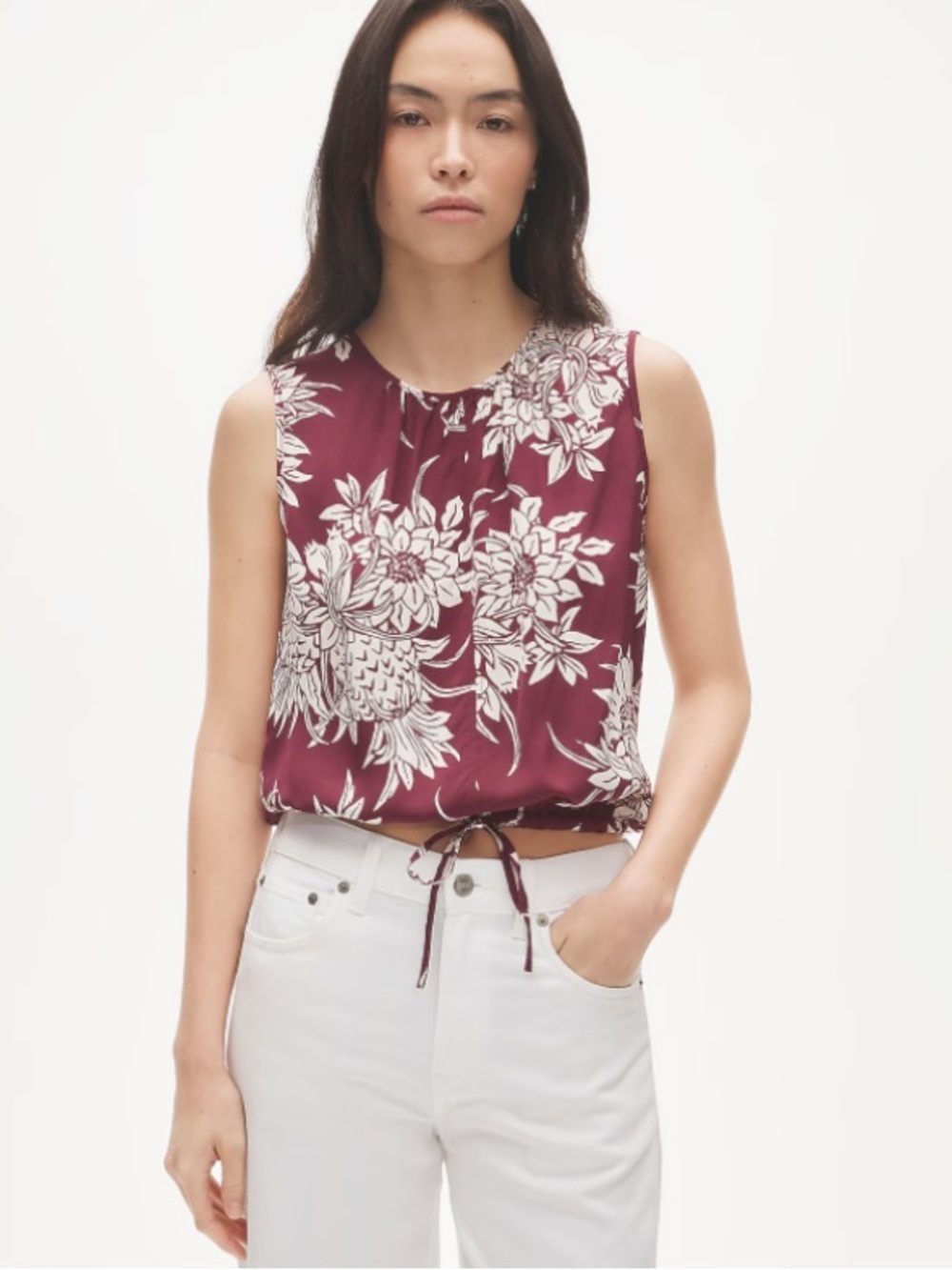 J crew Drawstring-waist tank top in pineapple garden sateen